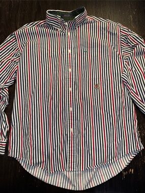 Vintage Tommy Hilfiger Red, White & Blue Striped Button-Down Shirt